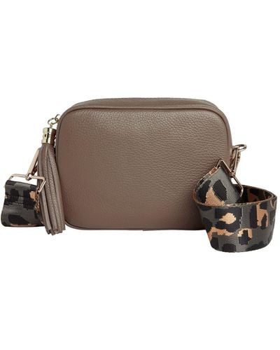 Betsy & Floss Verona Crossbody Dark Taupe Tassel Bag With Dark Leopard Strap - Brown