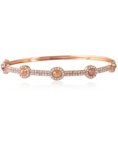 Artisan Natural Round Ice Diamond Micro Pave 18k Rose Gold Designer Bangle Bracelet - Pink