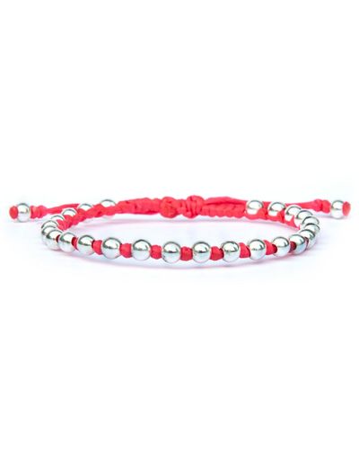 Harbour UK Bracelets Delicate Pink Rope Friendship Bracelet With Sterling Silver Beads - Red