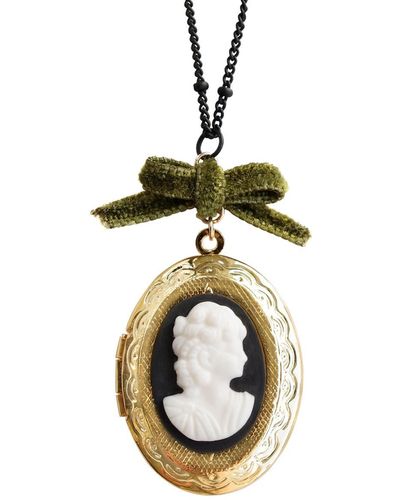POPORCELAIN Dark Romance Goddess Oval Porcelain Cameo Locket Necklace - Metallic
