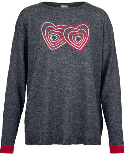 At Last Cashmere Mix Sweater In Charcoal With Hearts - Gray