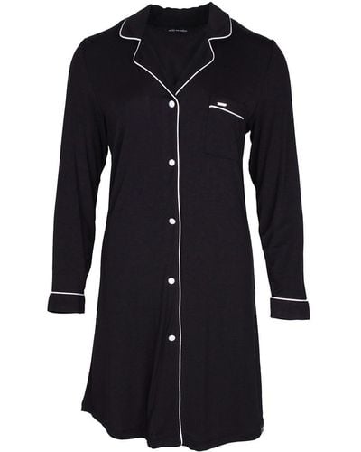 Pretty You London Bamboo Long Sleeved S Classic Nightshirt In - Black