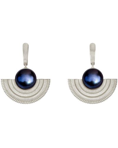 Zoe & Morgan Adella Black Pearl Earrings Silver - Blue