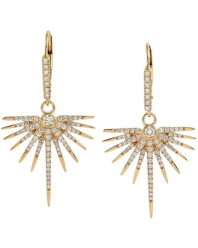 Artisan 18k Yellow Gold In Pave Diamond Star Burst Design Drop Dangle Earrings - Metallic