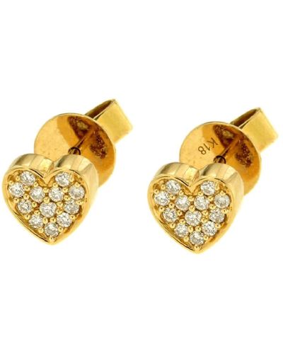 Cosanuova Diamond Heart Stud Earrings In 18k Yellow Gold - White