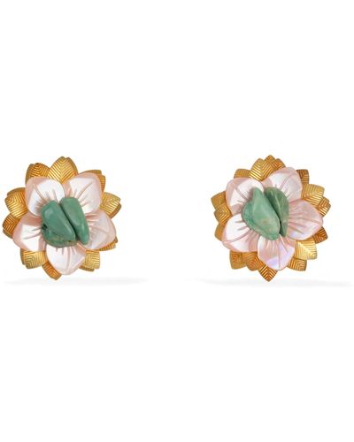 Pats Jewelry Pink Flower Earrings - Metallic
