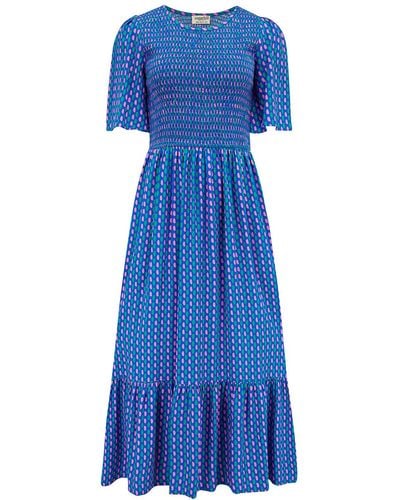 Sugarhill Rumi Shirred Midi Dress , Dotted Lines - Blue