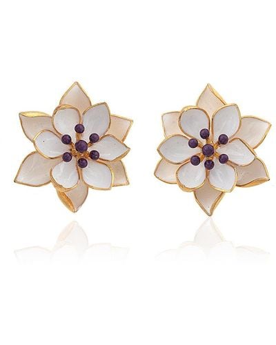 Milou Jewelry Lotus Flower Earrings - White