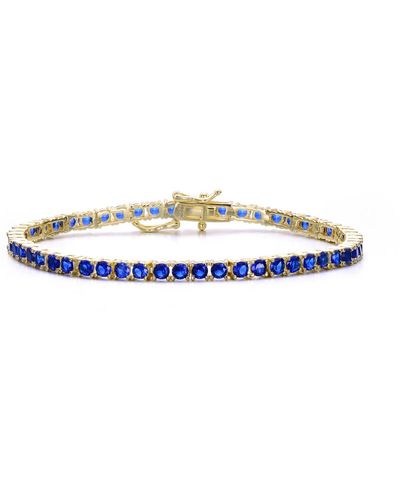 Genevive Jewelry Sterling Silver 14k Gold Plated Sapphire Cubic Zirconia Tennis Bracelet - Blue