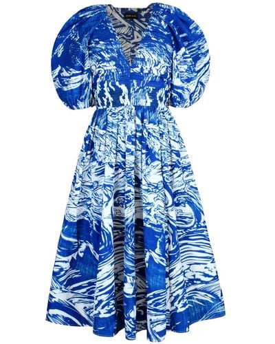 Jessie Zhao New York Printmaking Taffeta Midi Dress - Blue