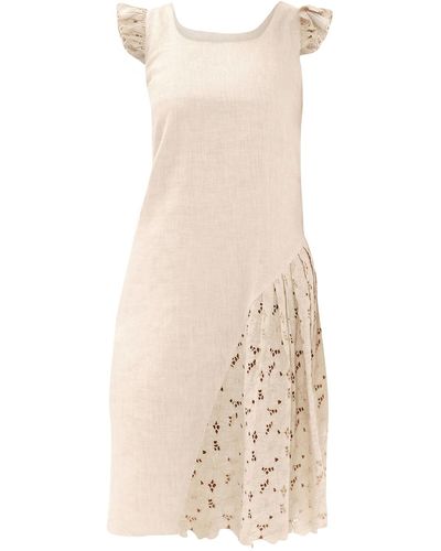 Haris Cotton Neutrals Cami Linen Dress With Eyelet Embroidery Scallop Trim - Natural