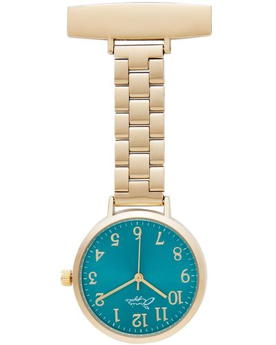 Bermuda Watch Company Annie Apple Meraki Teal Green Gold Link Nurse Fob Watch - Blue