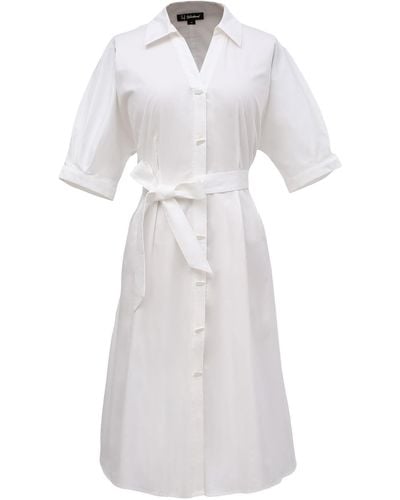 Smart and Joy Cotton Shirt Dress With Bat Sleeves - White