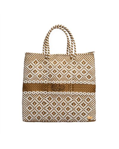 Lolas Bag Medium Gold Aztec Stripe Tote Bag - Natural