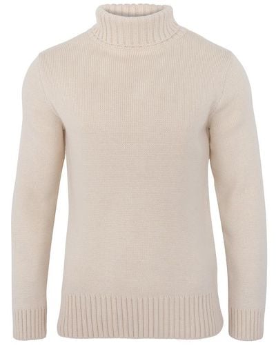 Paul James Knitwear The Fitted Submariner Lloyd Roll Neck Merino Wool Sweater - Natural