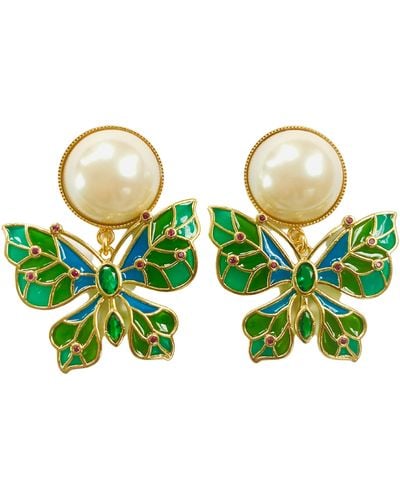 The Pink Reef Imperial Butterfly Earrings - Green