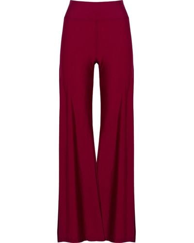 ANTONINIAS Cleo High Waisted Stretch Wide Leg Trousers With Side Slit In - Red
