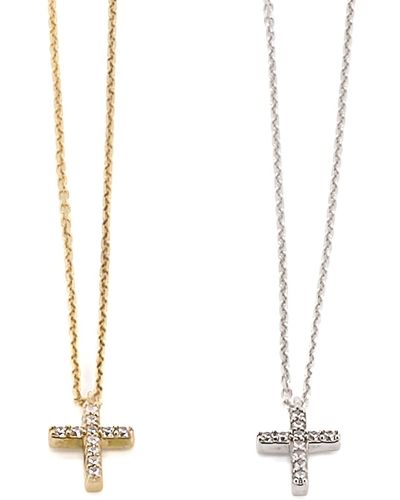 Ebru Jewelry Dainty Diamond Cross Necklace - Metallic