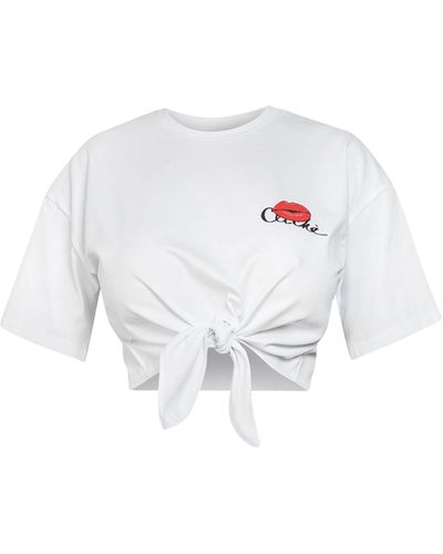Cliché Reborn Cotton Crop T-shirt With Print - White