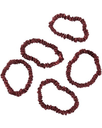 Soft Strokes Silk Pure Mulberry Silk Skinny Scrunchie Set Of Five In Burgundy - Red