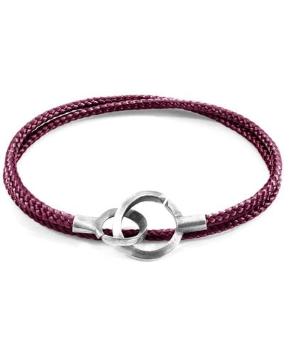 Anchor and Crew Aubergine Purple Montrose Silver & Rope Bracelet - Red