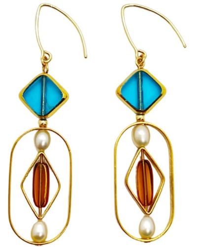 Aracheli Studio Diamond Shape X Pearl Geometric Earrings - Blue