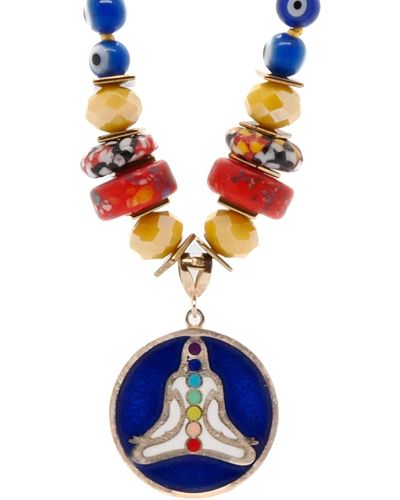 Ebru Jewelry Chakra Colours Meditation Pendant Evil Eye Beaded Mala Necklace - Blue