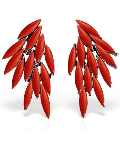 Elle Macpherson Azael Scarlet Wing Earrings, Coral And Sterling Silver - Red