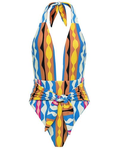 Montce Abstract Tropez Tie-up One-piece - Blue