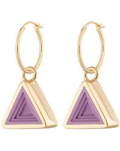 Lily Charmed Gold Plated Geometric Purple Triangle Charm Hoop Earrings - Pink