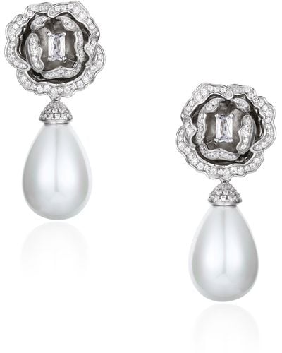 Santinni Countess Flower & Pearl Drop Earrings - Metallic