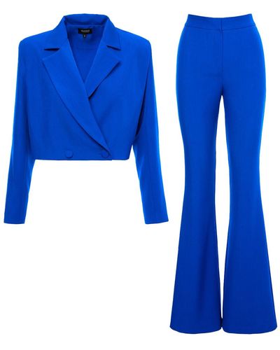 BLUZAT Electric Suit With Cropped Blazer And Flared Pants - Blue