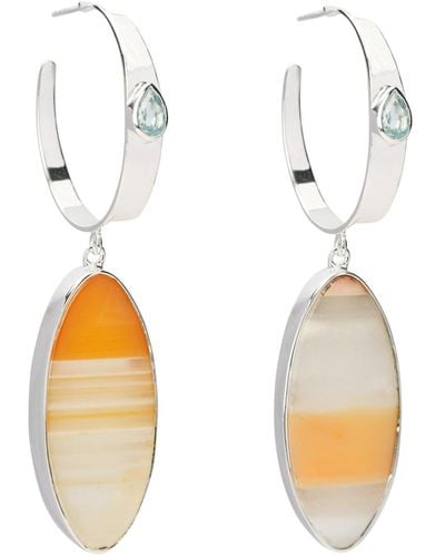 YAA YAA LONDON Amber Orange Oval Drop Pendant Sterling Silver Hoop Earrings - Metallic
