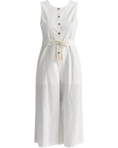 Paisie Belted Linen Blend Jumpsuit - White
