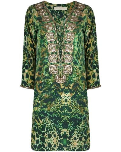 Sophia Alexia Emerald Leopard Silk Taj Kaftan - Green