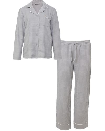 Pretty You London Luxury Suite Waffle Pajama Set In - Gray