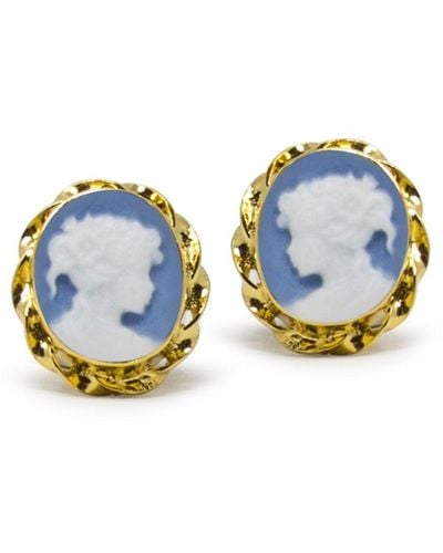 Vintouch Italy Gold-plated Sky Blue Mini Cameo Stud Earrings