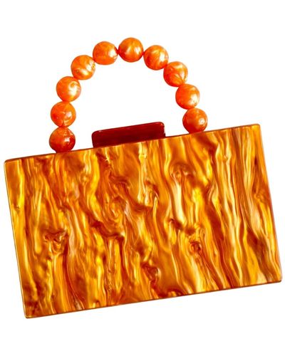CLOSET REHAB Acrylic Party Box Purse In Blaze With Beaded Handle - Orange