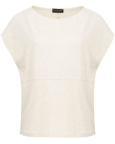 Conquista Neutrals Sleek Natural Linen Blend Oversized Top - White
