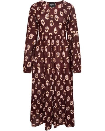 LAtelier London Maeve Midi Tunic Dress In Floral Boho Print - Red
