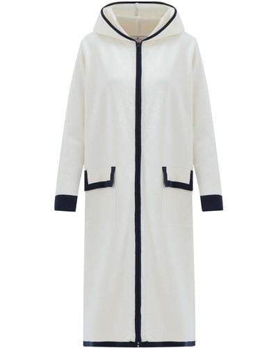 Peraluna Nara Long Cardigan %100 Organic Cotton Hooded In Ecru/navy - White