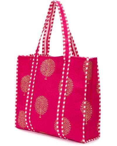At Last Cotton Tote Bag In Fuschia & Gold - Pink