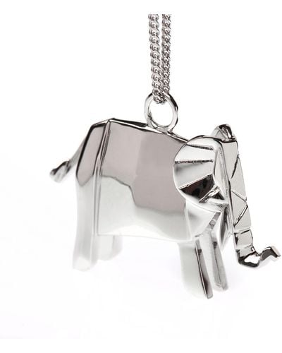 Origami Jewellery Elephant Necklace Sterling - Metallic