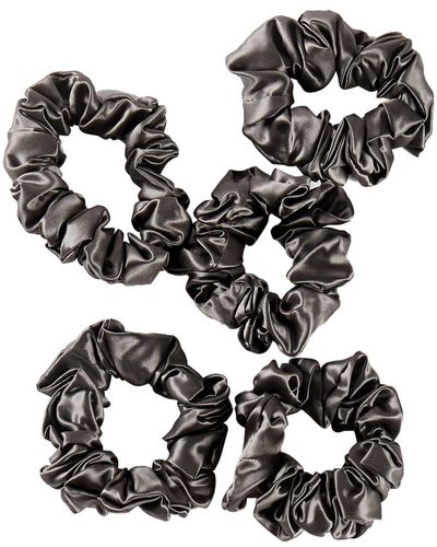 Soft Strokes Silk Pure Mulberry Silk Regular Scrunchie Set Of Five In - Black