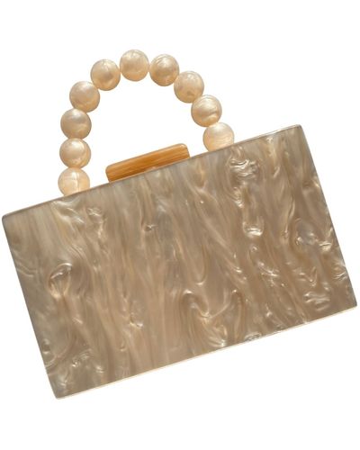 CLOSET REHAB Neutrals Acrylic Party Box Purse In Pearly With Beaded Handle - Brown