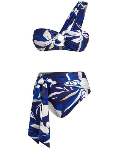 Cliché Reborn Mexico One Shoulder Bikini Top And Side Tie High Rise Bottom - Blue