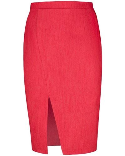 Conquista Red Denim Style Pencil Skirt