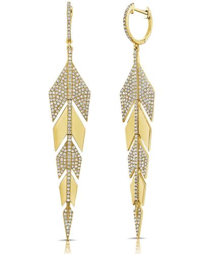 770 Fine Jewelry Segment Plates Diamond Leaf Drop Earrings - Metallic