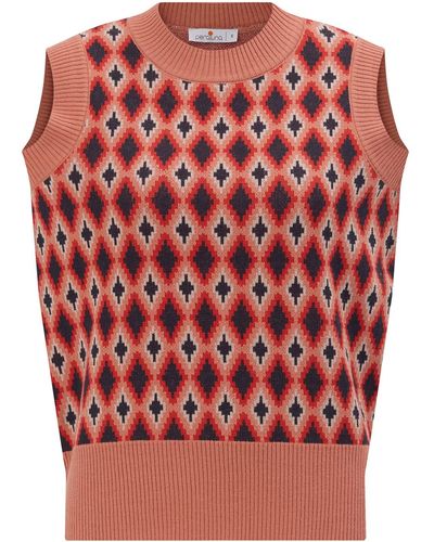 Peraluna Trudy Slipover Diamond Pattern Knit Vest In Somon Multi - Red