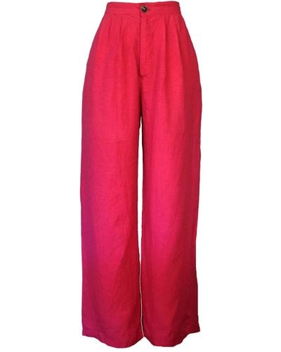 Larsen and Co Pure Linen Portofino Trousers In Fuchsia - Red